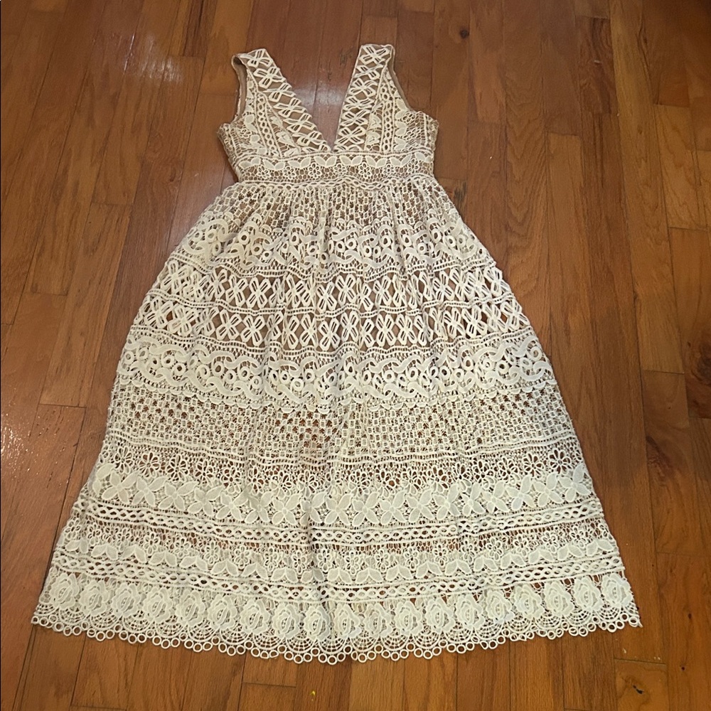 Nasty Gal Cream Lace Midi Dress